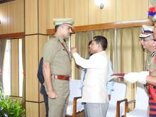 Shri A. Goenka, IPS receiving Presidents Medal for Gallantry Independence Day 2015 from Hon'ble CM of Meghalaya