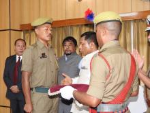 Shri Jitden Sangma receiving Presidents Medal for Gallantry Independence Day 2014 from Hon'ble CM of Meghalaya