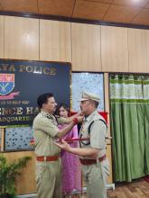 Pipping Ceremony of Shri. E. Marap, MPS, Shri. K. Prasad, MPS, Shri. I. O. Swer, MPS, Smti. R. Pathaw, MPS, Shri. N. S. Singh, MPS, who have been promoted to the rank of Superintendent of Police on 08.06.2023 at PHQ, Shillong.